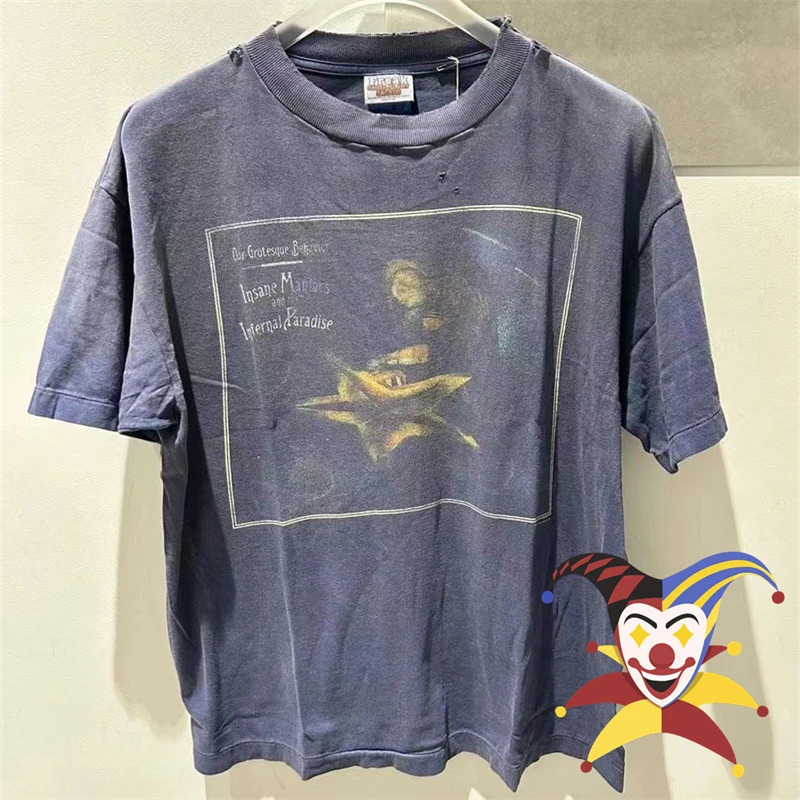 fw TShirt Men Women High Quality Washed Blue Tee Tops Vintage T Shirt 250226