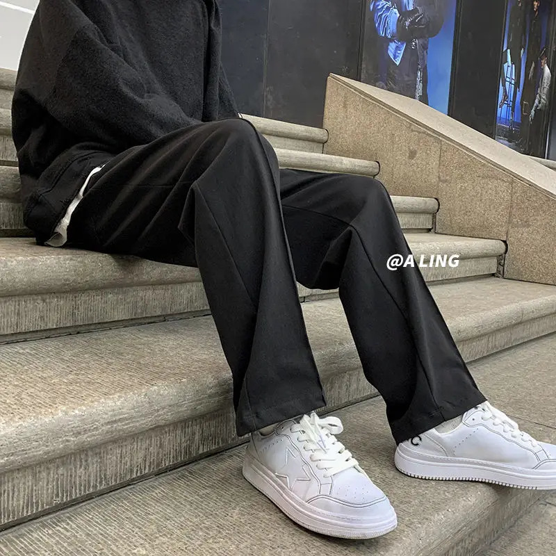 Drawstring Sweatpants Mens Fashion Casual Wide-leg Pants Men Streetwear Loose Straight Trousers Mens Joggers Track Pants S-2XL 250225