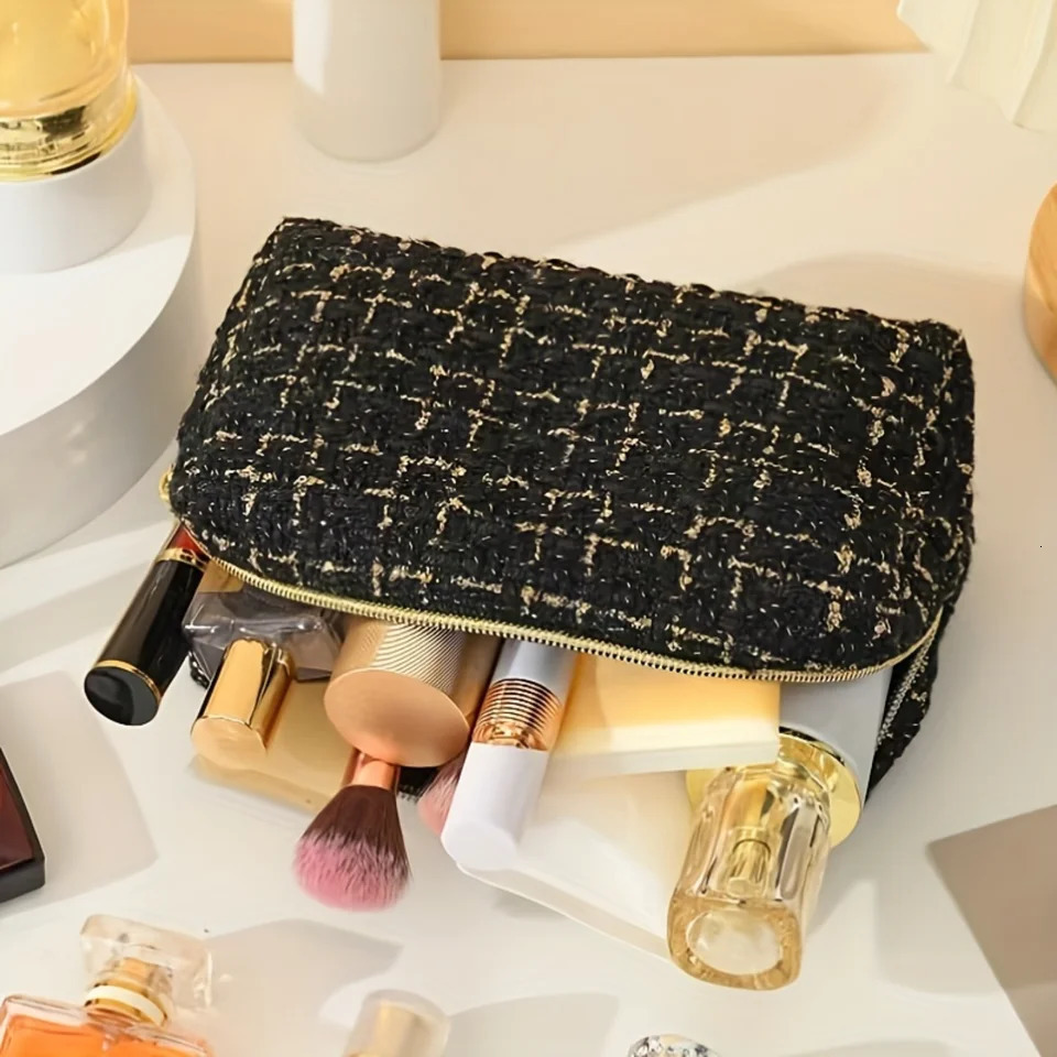Ship from US Elegant Plaid Pattern Makeup Bag Travel Cosmetic Pouch Zipper Make Up Organizer Toiletry For Women Gifts 250227FBB