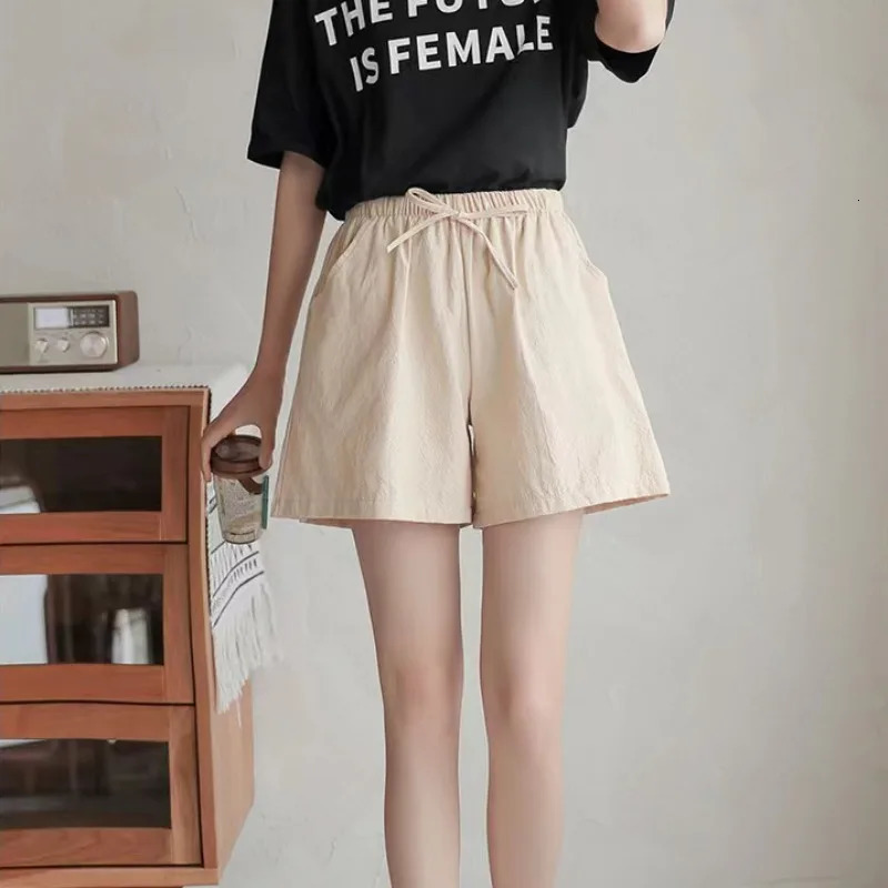 Cotton Linen Shorts Womens Sports Shorts Summer Solid High Waist Black Shorts Women Fashion Plus Size Casual Basic Short Pants 250227