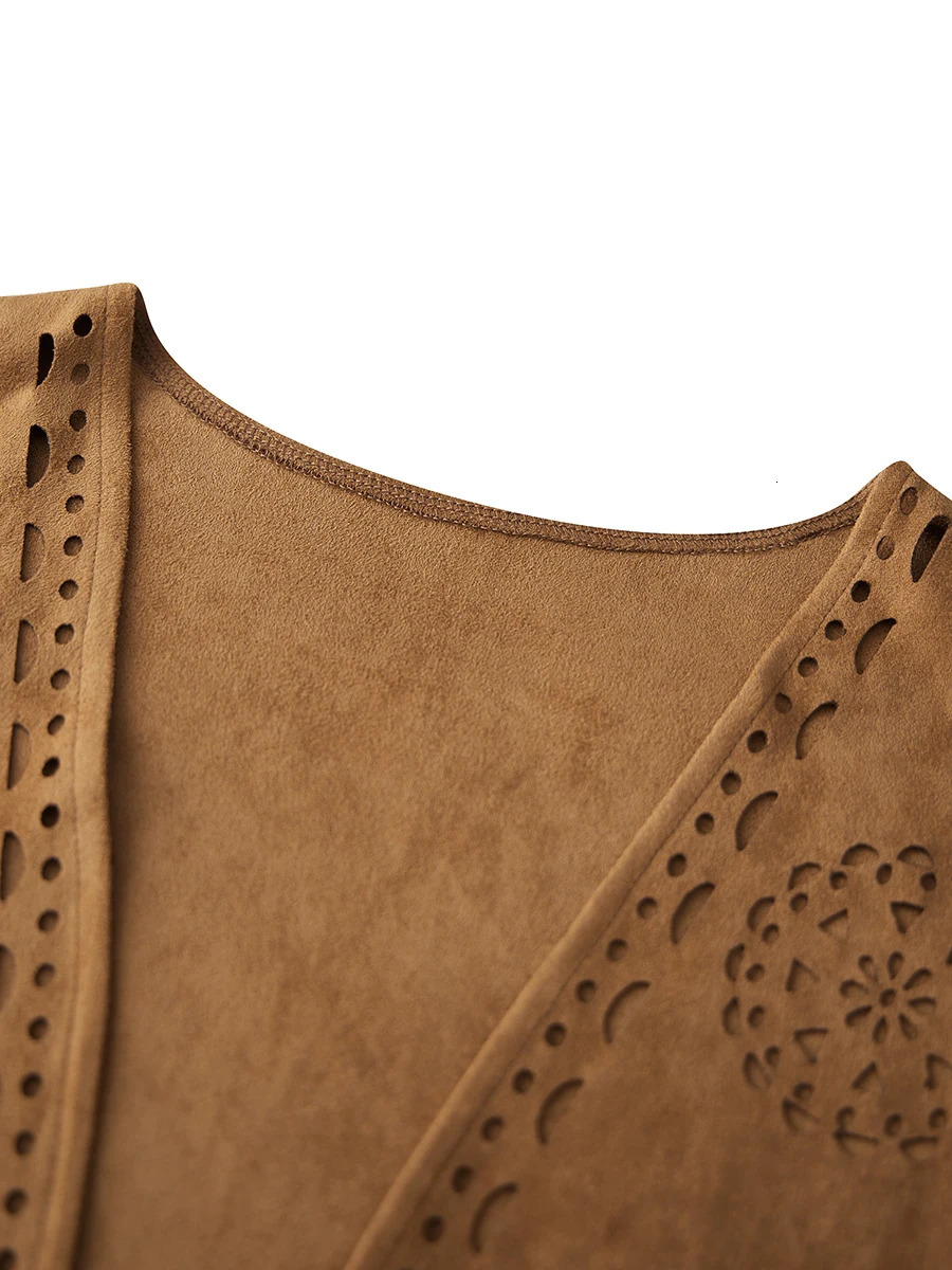 Womens Boho Fringe Faux Leather Vest Stylish Open Front Sleeveless Tassel Western Jacket Hippie Festival Wear 250226