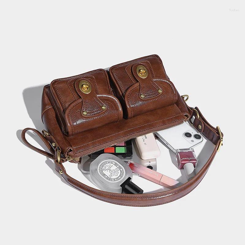 2025 - Totes Double Pocket Simple Retro Design Underarm Bag High-value Versatile Attendance One-shoulder Oblique Cross Postman - Highvalue Oneshoulder