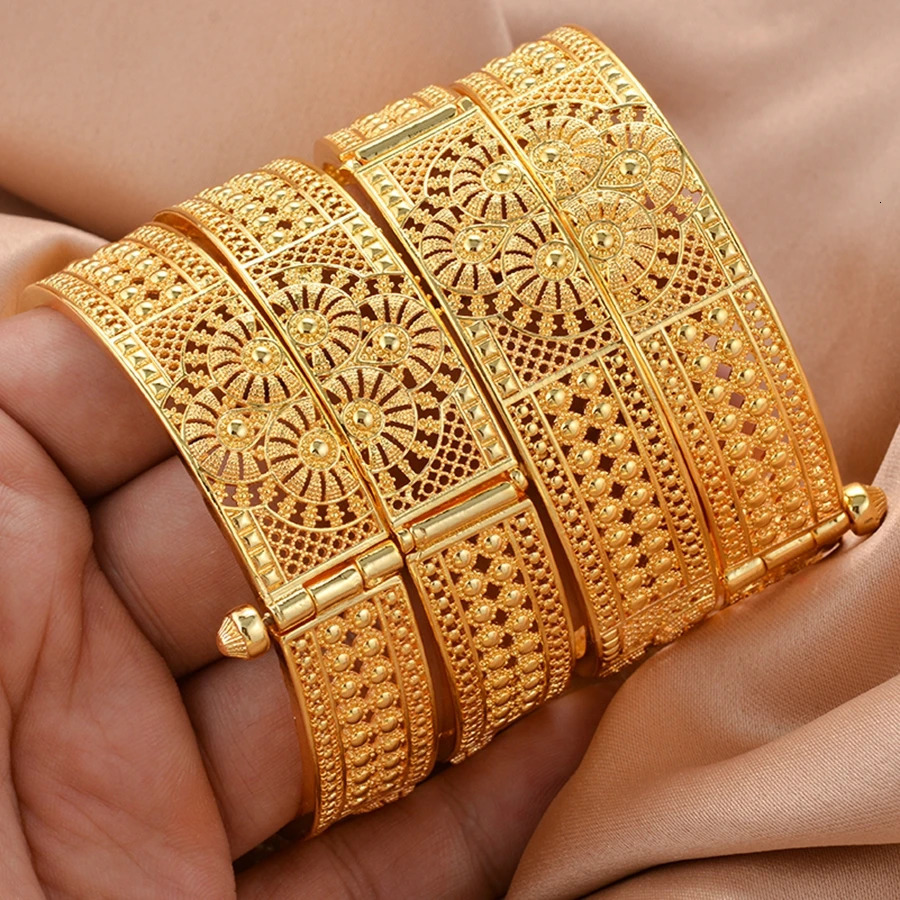 Ethiopian Gold Color Bangles for Women African Jewelry Habesha Middle East Girl Wedding bracelets Gift 250227