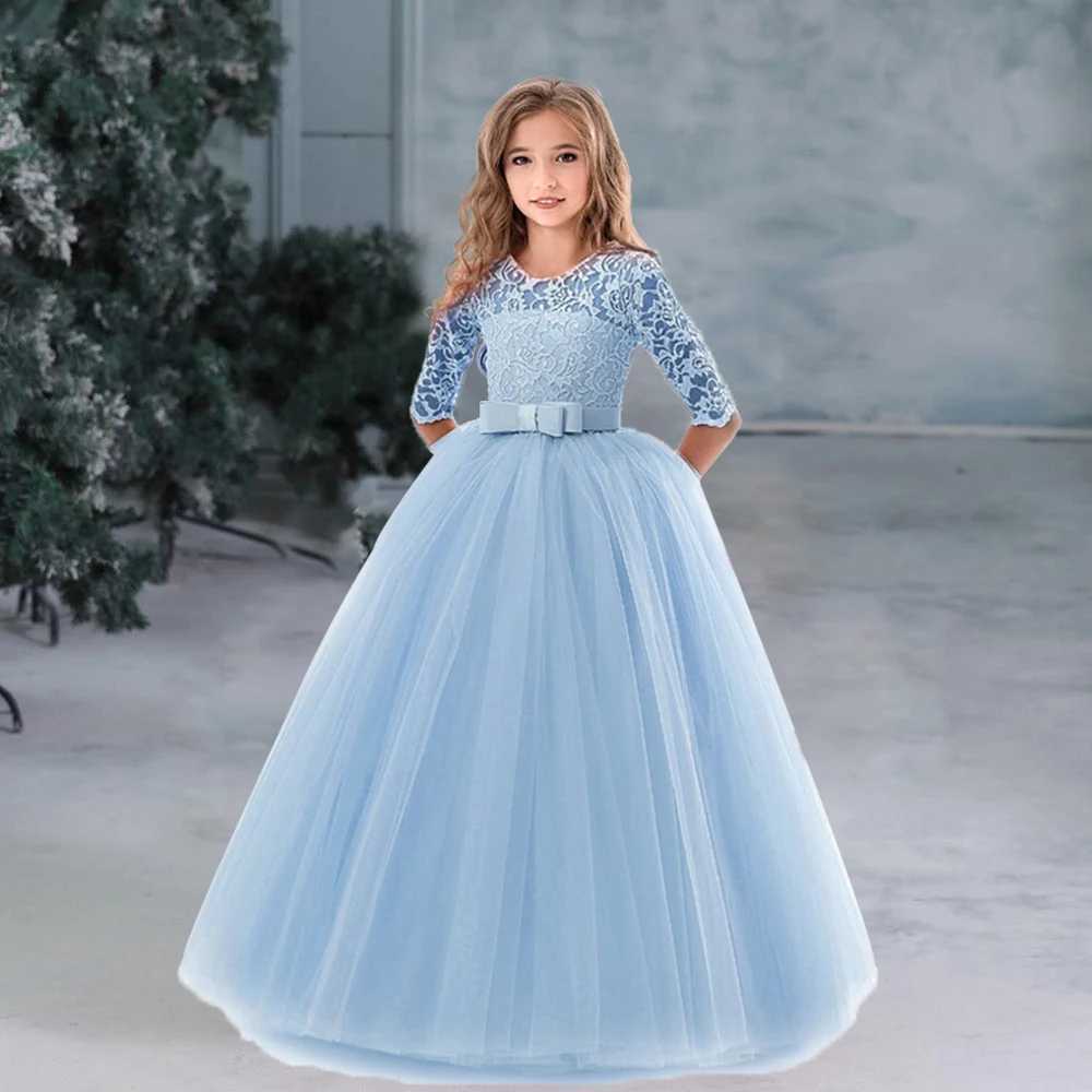 Girl's Dresses Teenager Wedding Party Dresses for Girls Lace Elegant Kids Birthday Pageant Long Dress Childrens Ceremony Junior Formal Dress Y250