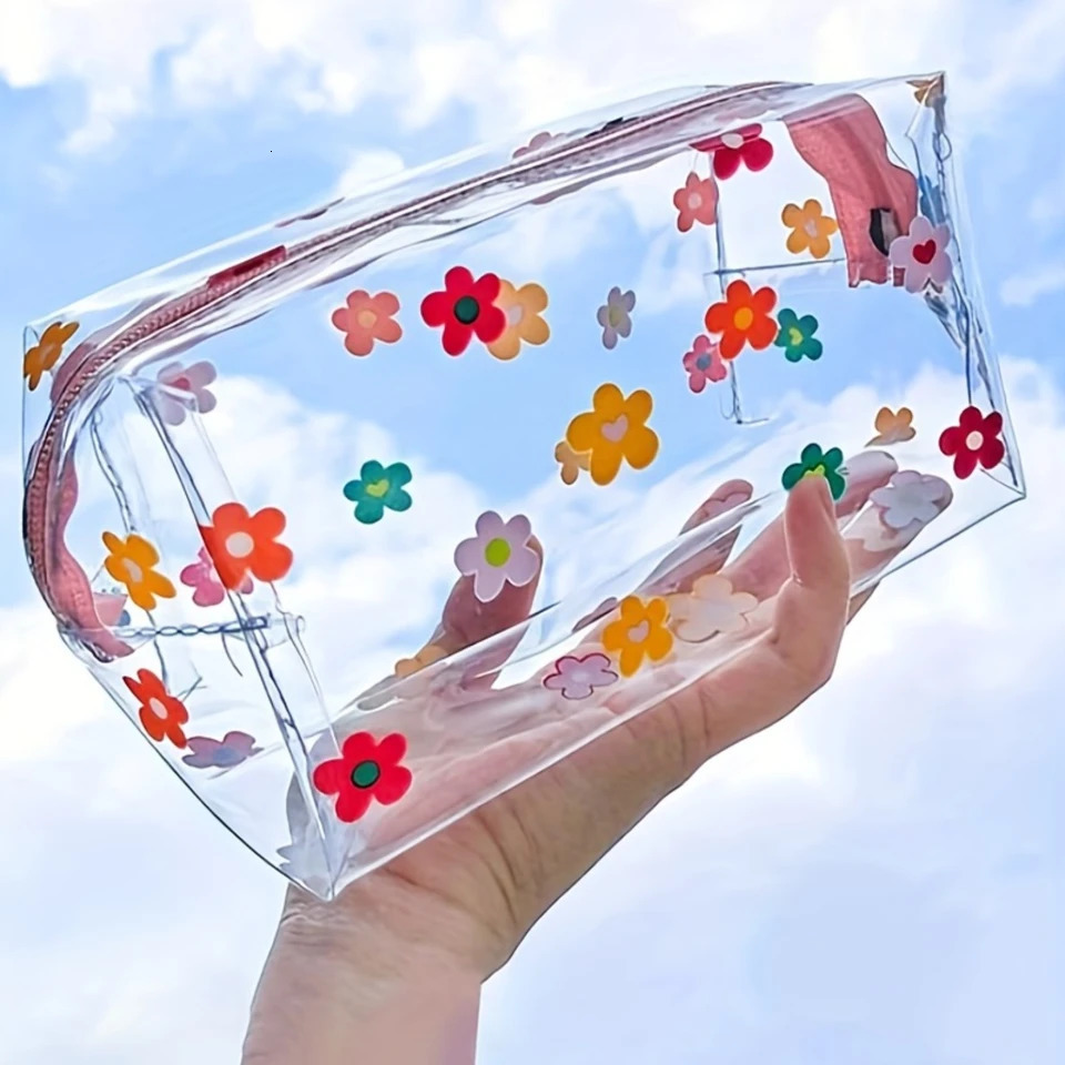 Ship from US Clear Plastic Mini Travel Toiletry Bag Waterproof Allover Print Makeup Pencil for Cosmetics and Toiletries 250227FBB