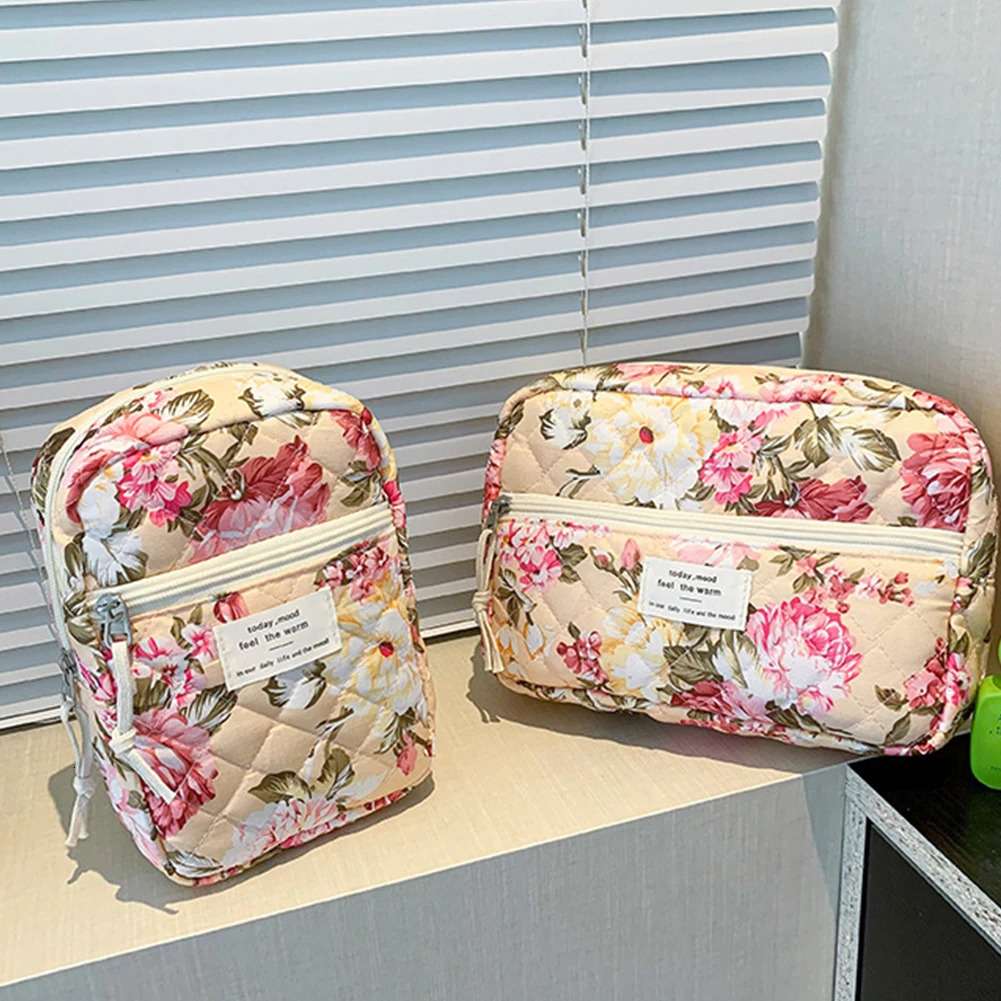 Ship from US Quilted Makeup Bag Floral Cosmetic Aesthetic Organizer Large Capacity Clutch Purse Storage 250227FBB