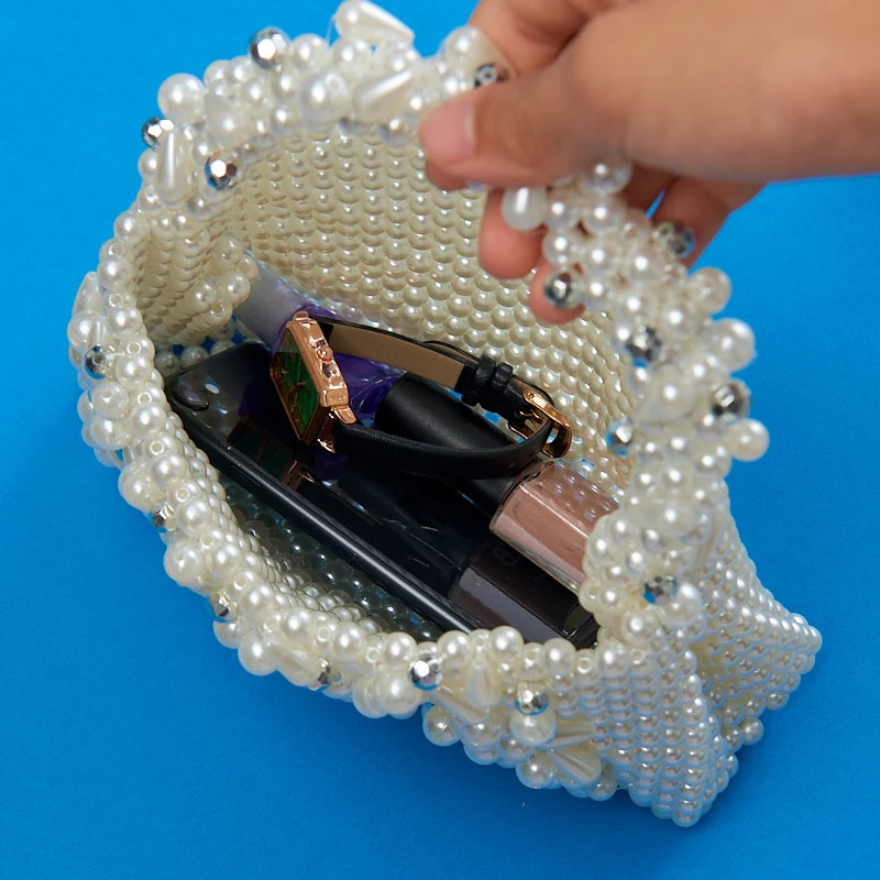 Creative n Drip Pearl Handmade Weaving Dinner Bag Jewelry Storage Handbag Wedding Party Night 250226
