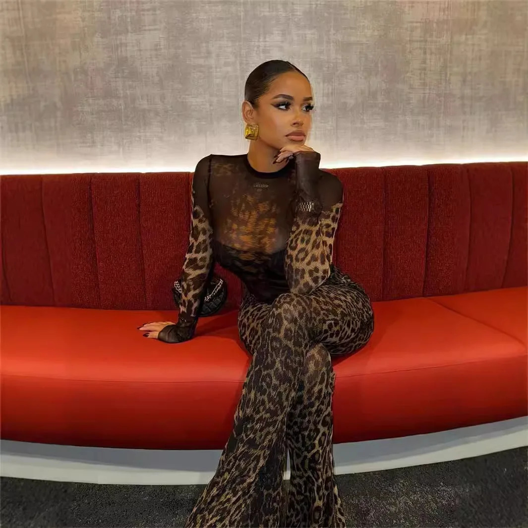 Women Printed Women 2 Piece Set Fall Hipster Matching Outfits Long Sleeve O-neck TeesHigh Waist Pants Lady Clubwear 250226