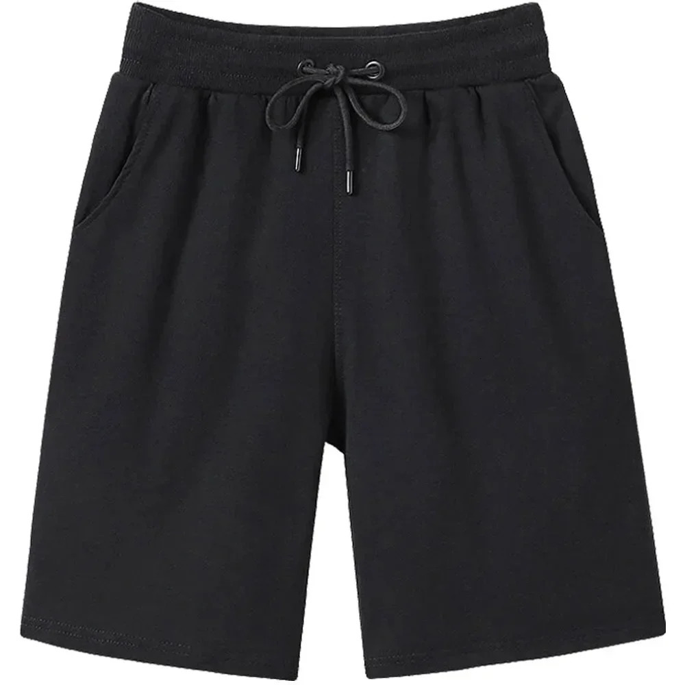 Summer Fashion High Quality Cotton Men Casual Shorts Drawstring Waist Comfortable Black White Asian Size L-5XL Knee Length 250226