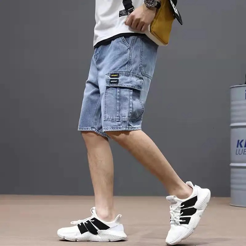 Arrival Fashion Mens Casual Loose Baggy Cowboy Pants Streetwear Cargo Summer Denim Jeans Straight Knee Length Shorts Male 250226