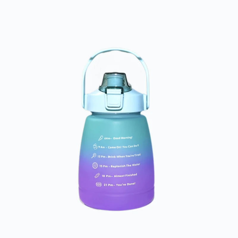 Bounce Gallon Water Bottle Cup Kids Water Kettle Gradient Frosted Plastic Sports Bottle With Straw