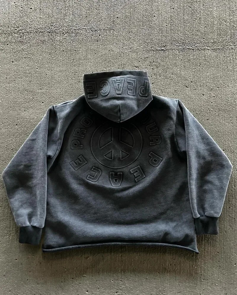 High Street Trend Retro Letter ed Hoodie for Men Y2k Gothic Harajuku Fashion Jacket Couple Casual Loose Sweatshirt 250227