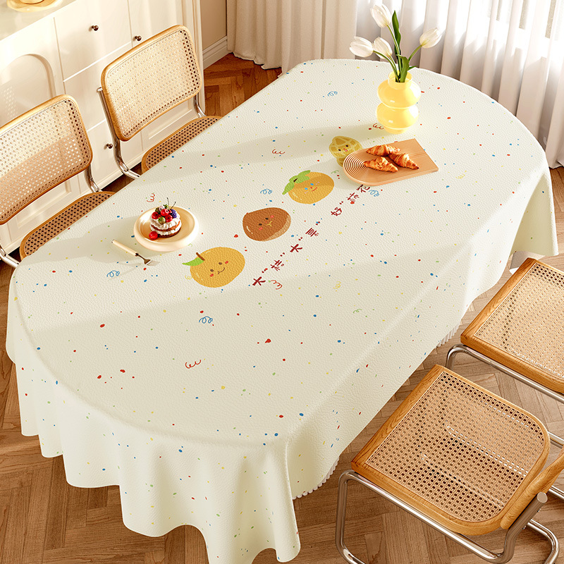 Waterproof and Oil-proof Leave-in Premium Oval Household Leather Dining Table Cloth