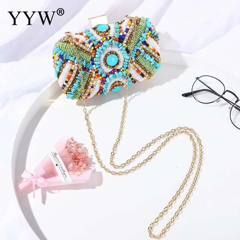 Bohemia Beading Evening Bag Contrast Colors Summer Hand Bags Wedding Bridal Party Clutch Purse Pochette Femme 2021