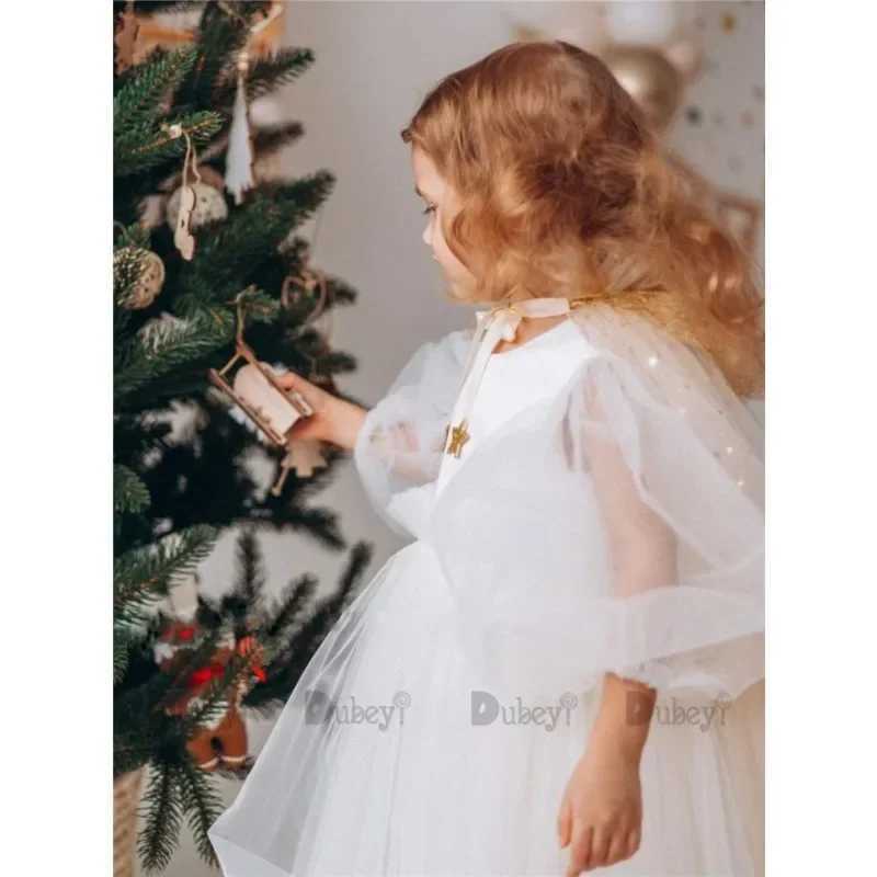 Girl's Dresses New Born Baby Girls Birthday Dress for Toddlers White Puff Sleeve Wedding Gown Baptism Ceremony Vestido for 1Y Clothing Kids Y2502