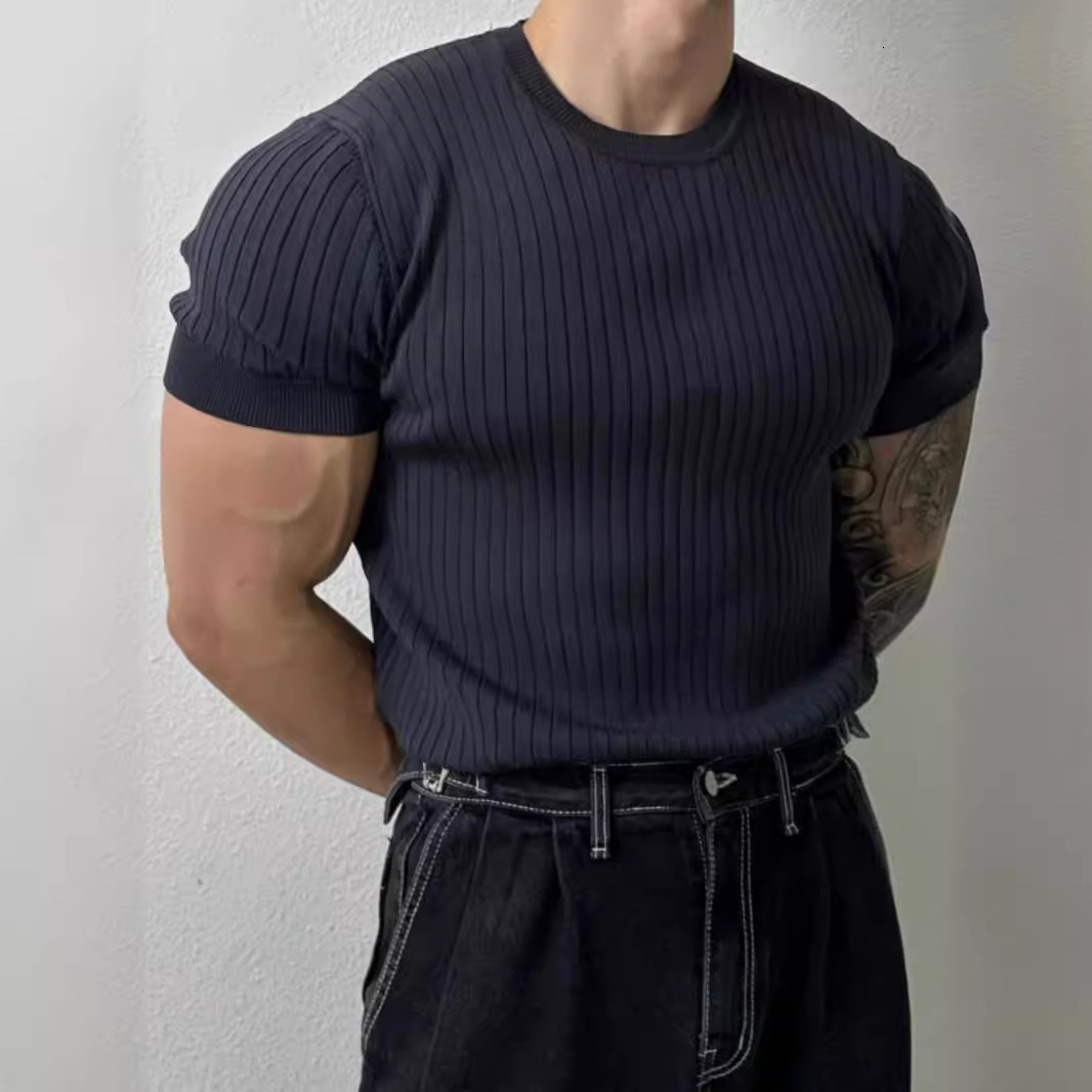 Designer Fashion High-end Summer Knitted Shirt Breathable Casual Short Sleeved Light Mature Men's T-shirt Top
