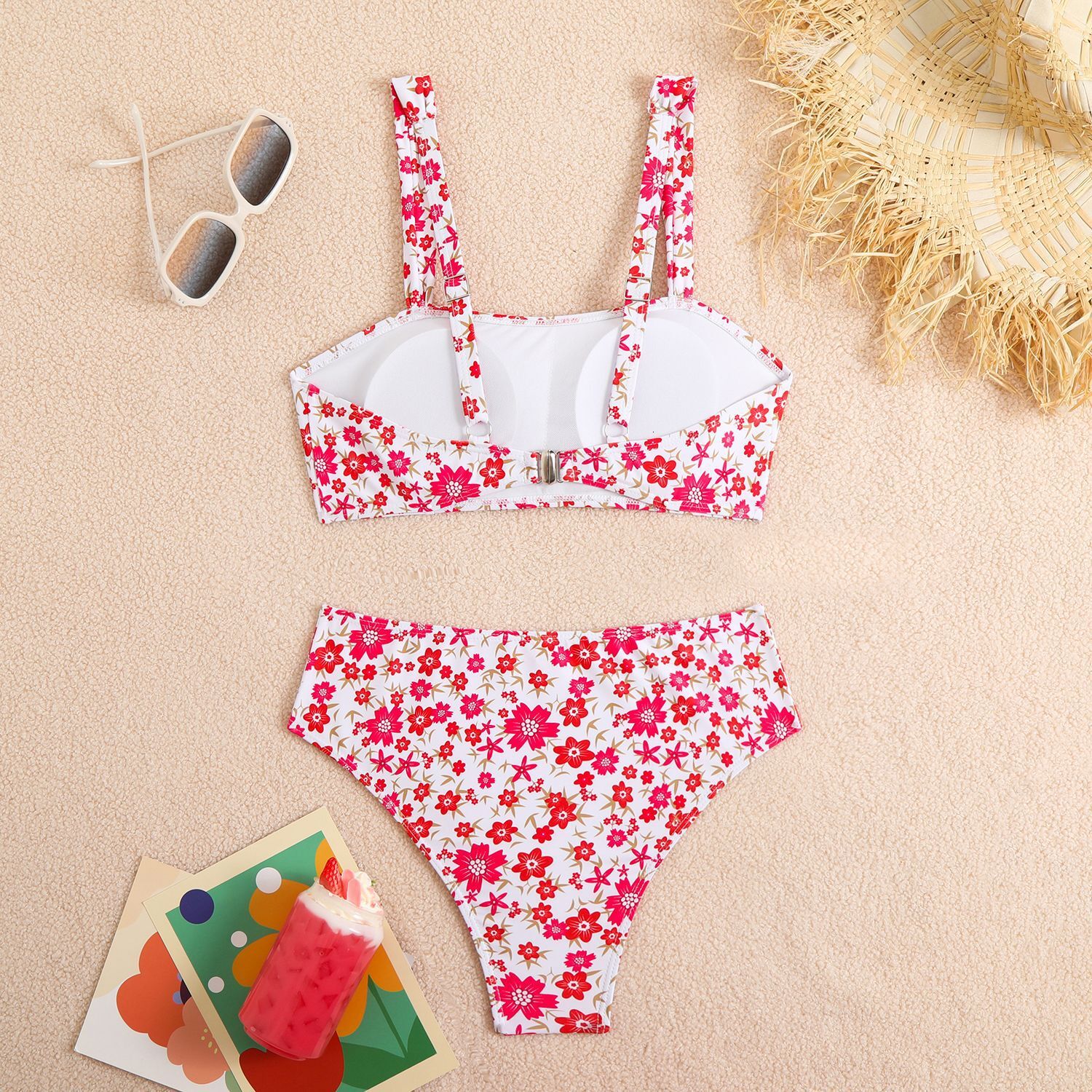 2025 new split women's floral small fresh high elasticity durable swimsuit for hot springs designer bikini