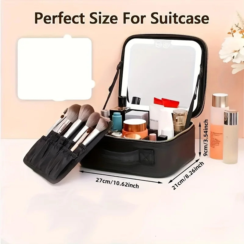 Ship from US Travel Makeup Bag With LED Lighted Make Up Case Mirror 3 Color Setting Cosmetic Box Organizer Vanity For Women 250227FBB