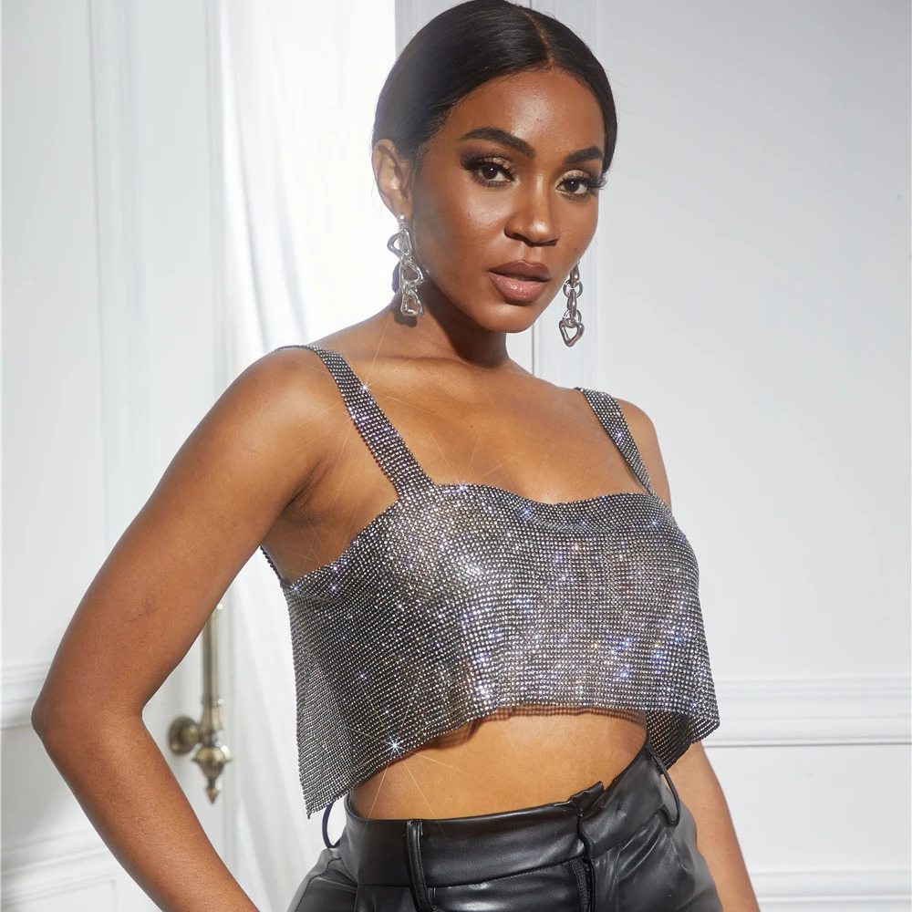 Sexy Club Metal Sequin Rhinestone diamond Tank Top For Women Beach Backless Rave Festival Camisole Nightclub performance 250226