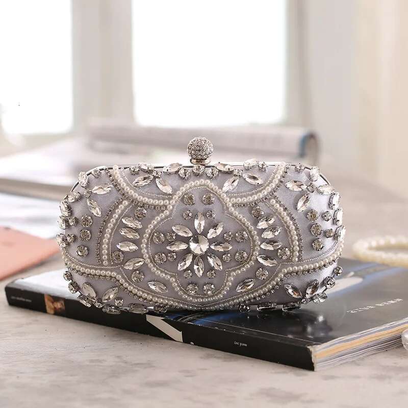 Women's Evening Clutch Bag Party Purse Wedding Clutches For Bridal Exquisite Crystal Ladies Handbag Apricot Sier Wallet