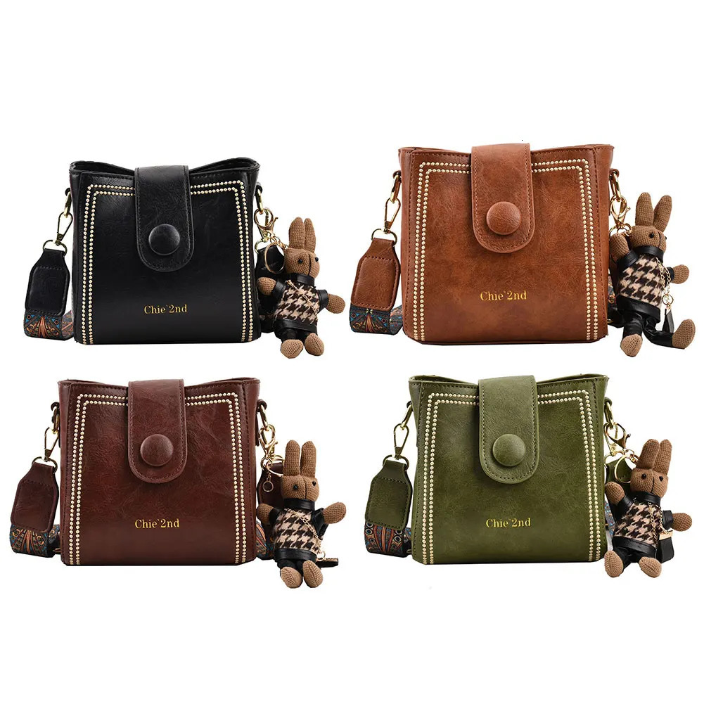 Ship from US Women Vintage Shoulder Bag with Pendant Fashion Water Bucket PU Leather AllMatch Messenger Ladies Work 250227FBB