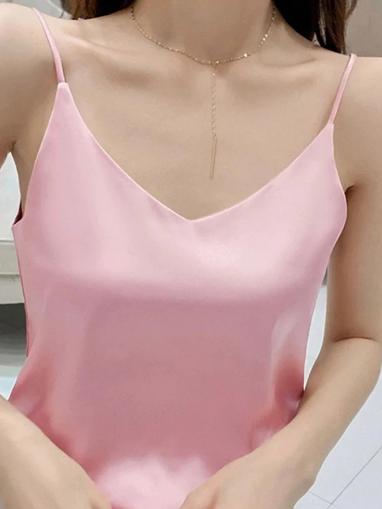 Casual Vneck sexy solid satin womens vest chiffon sleeveless camisole 250224Z