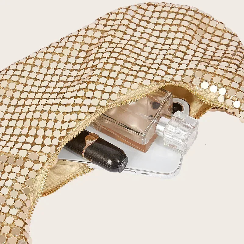 Womens Evening Bag Aluminum Sequin Armpit with Zipper Lightweight Casual Handbag Party Sparkling Shoulder Mobile Phone 250226