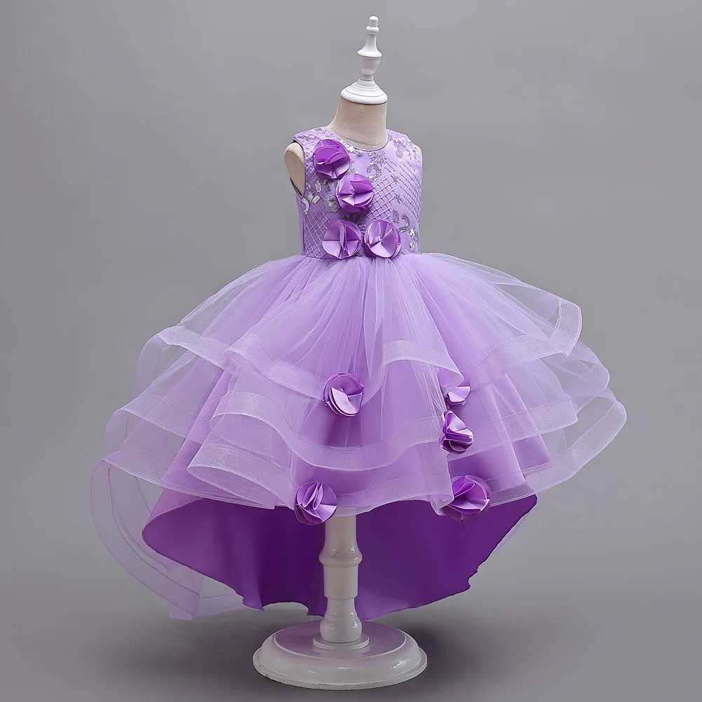 Girl's Dresses Pink Flower Girl Princess Tail Dress for 3 to 12 Year KID Birthday Party Dresses Y250227TPLH