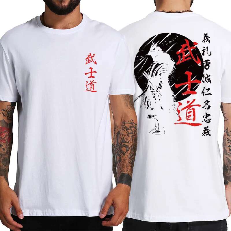 Japanese Samurai Spirit T-shirt For Men Japanese Style Back Printed Designer T-shirt Loose And Oversized 100% Pure Cotton Top T-shirt Bushido Men'