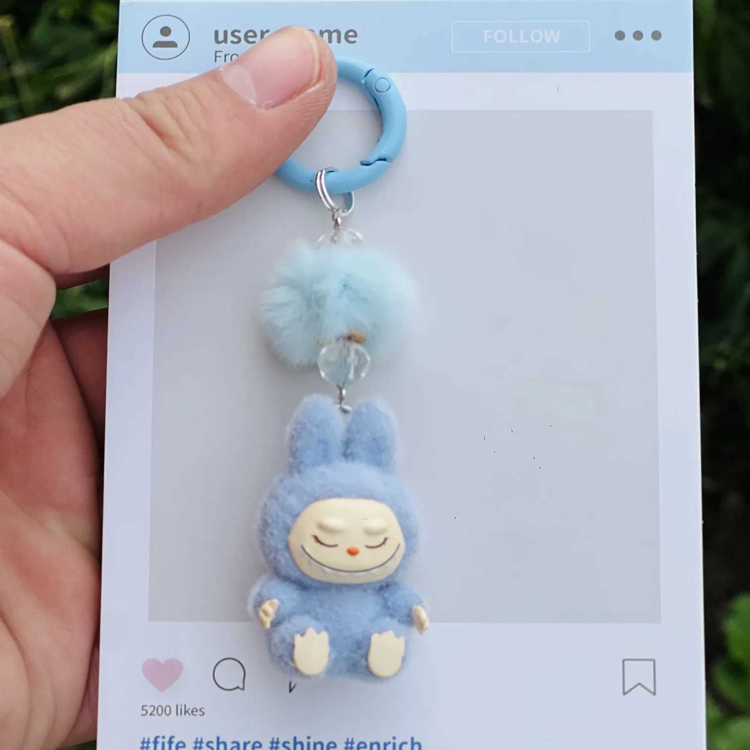New Mini Flocking Labubu Kaii Particle Keychain Bag Phone Charm Keychain Gift Z250227