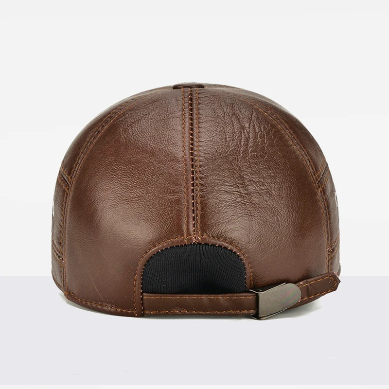 2025 Style Men Cowhide Hat Winter Warm Outdoor Protect Ear Real Leather Adjustable Baseball Cap Men Real Cowhide Leather Cap 250303