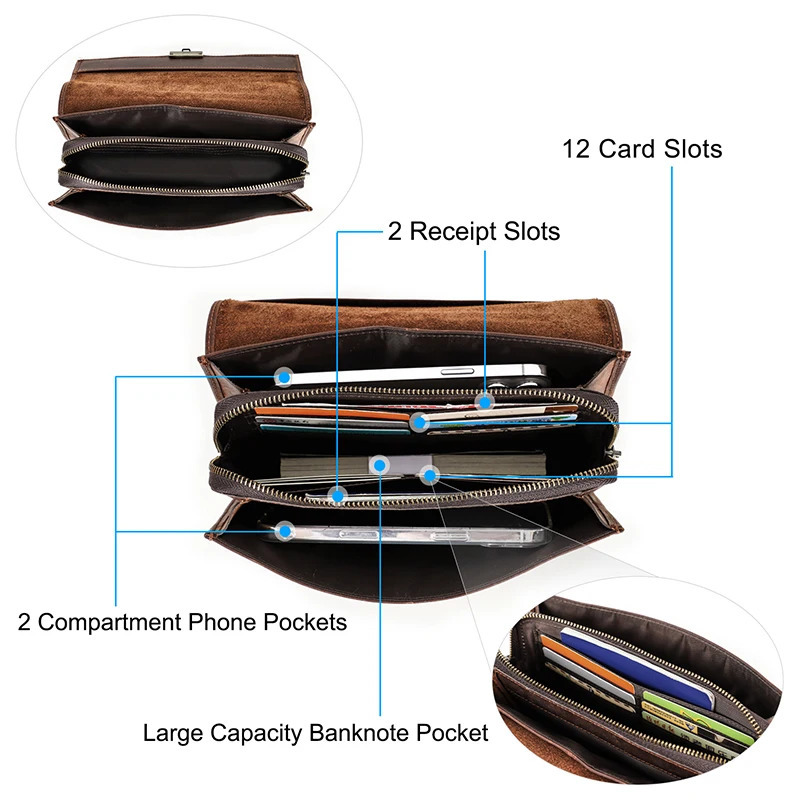 Ship from US CONTACTS Men Clutch Bag y Genuine Leather Password ner Casual Wallet Male Handbag Purs Large Capacity 250227FBB