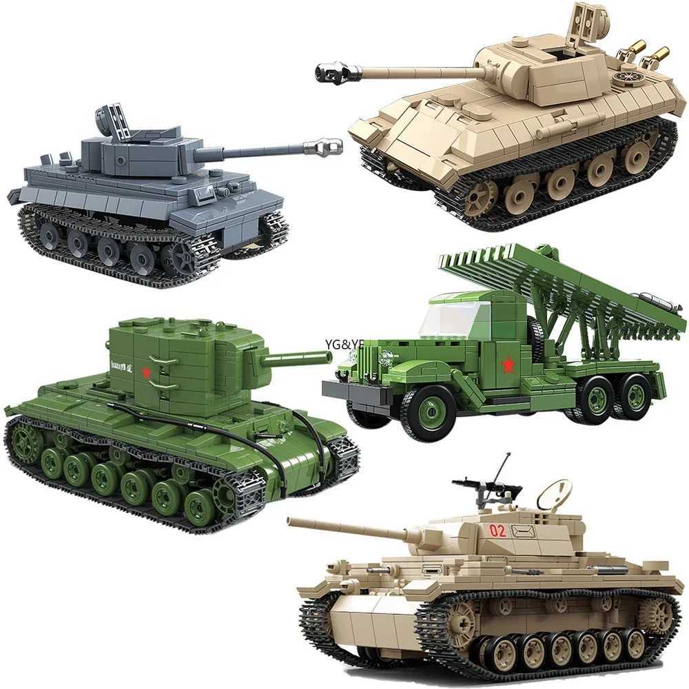 WWII Tank Building Blocks B Tiger 131 Churchill Tank I Scene Of Military Weapon Model Assembly Desk Decoration Toy Gifts Y250227