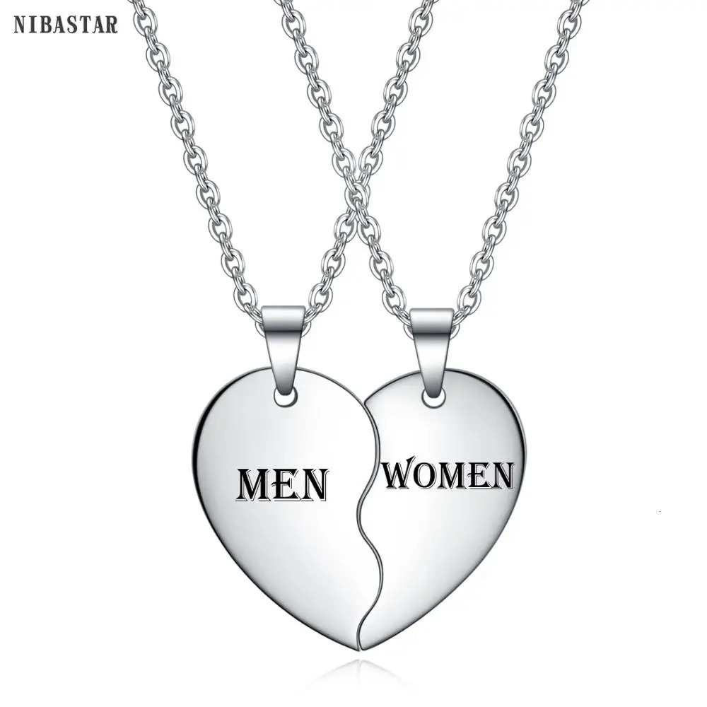 Customize Mens Couple Necklace Love Heart Stitching Pendant Puzzle Matching Two Halves for Lovers Memorial Day Gift 250117
