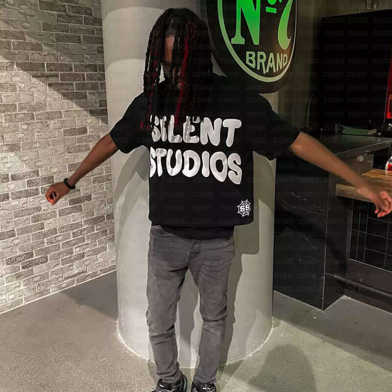 2025 New Personalized Street Harajuku Gothic Alphabet Spider Web Patch, Small and Comfortable Short Sleeve T-shirt Top