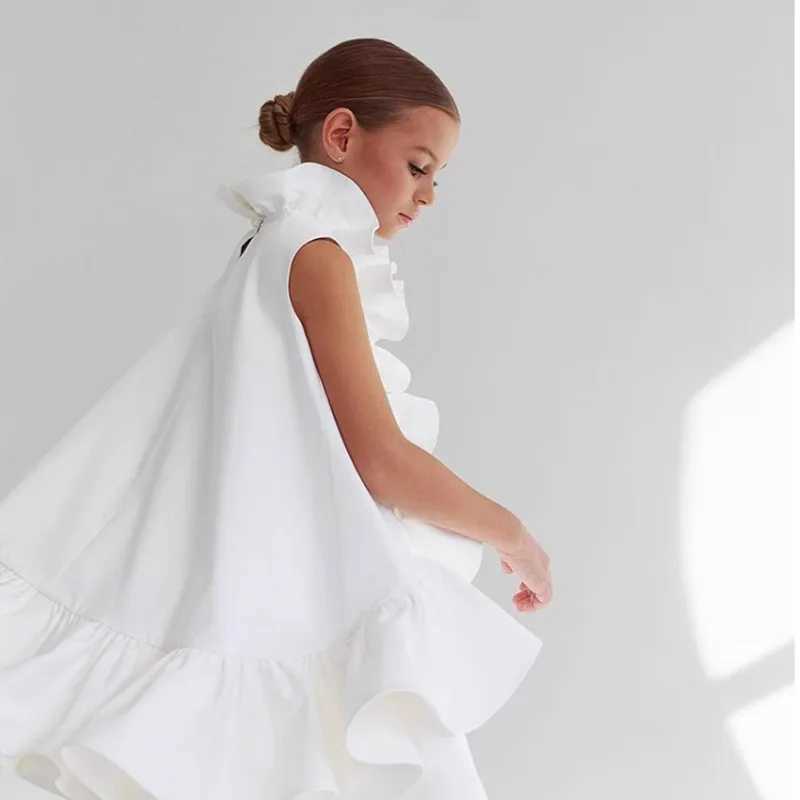 Girl's Dresses Kids Princess Dresses for Girls Sleeveless Vest Children White Leaf Ball Gown Birthday Wedding Frock Baby Baptism Boutique Dress Y