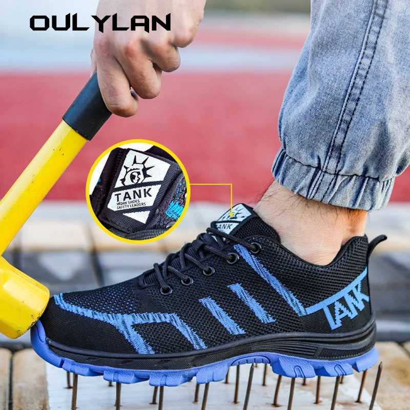 Knit Safety Shoes Solid Soles Mens Breathable Work Sneakers Steel Toe Anti-smash Safety Shoes Puncture-Proof Protective Shoes Z250227