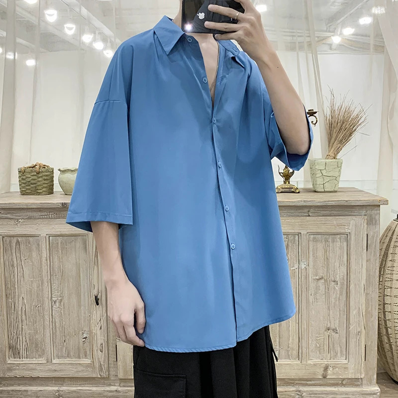 Summer Short Sleeved Shirt Men Oversized Society Mens Black Dress Shirt Korean Loose Ice Silk Shirt Mens Office Formal Shirts 250224