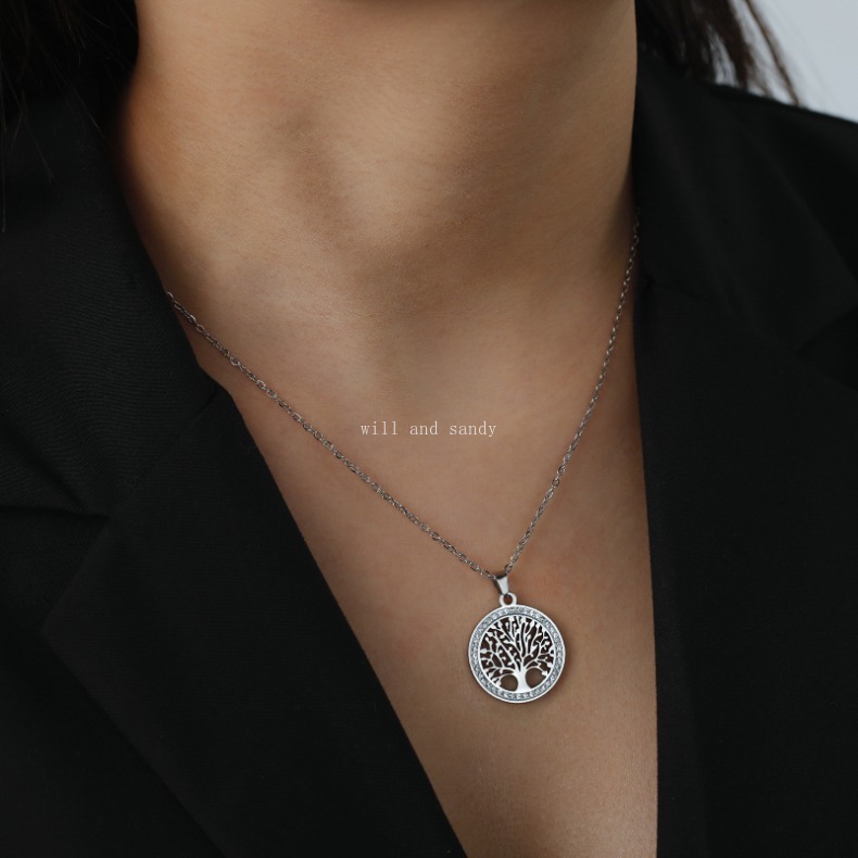 Crystal Tree of Life Necklace Pendant Hexagram Lion Water Drop Non Tarnish Stainless Steel Gold Chain Diamond Necklaces for Women Men Gift Fashion Fin