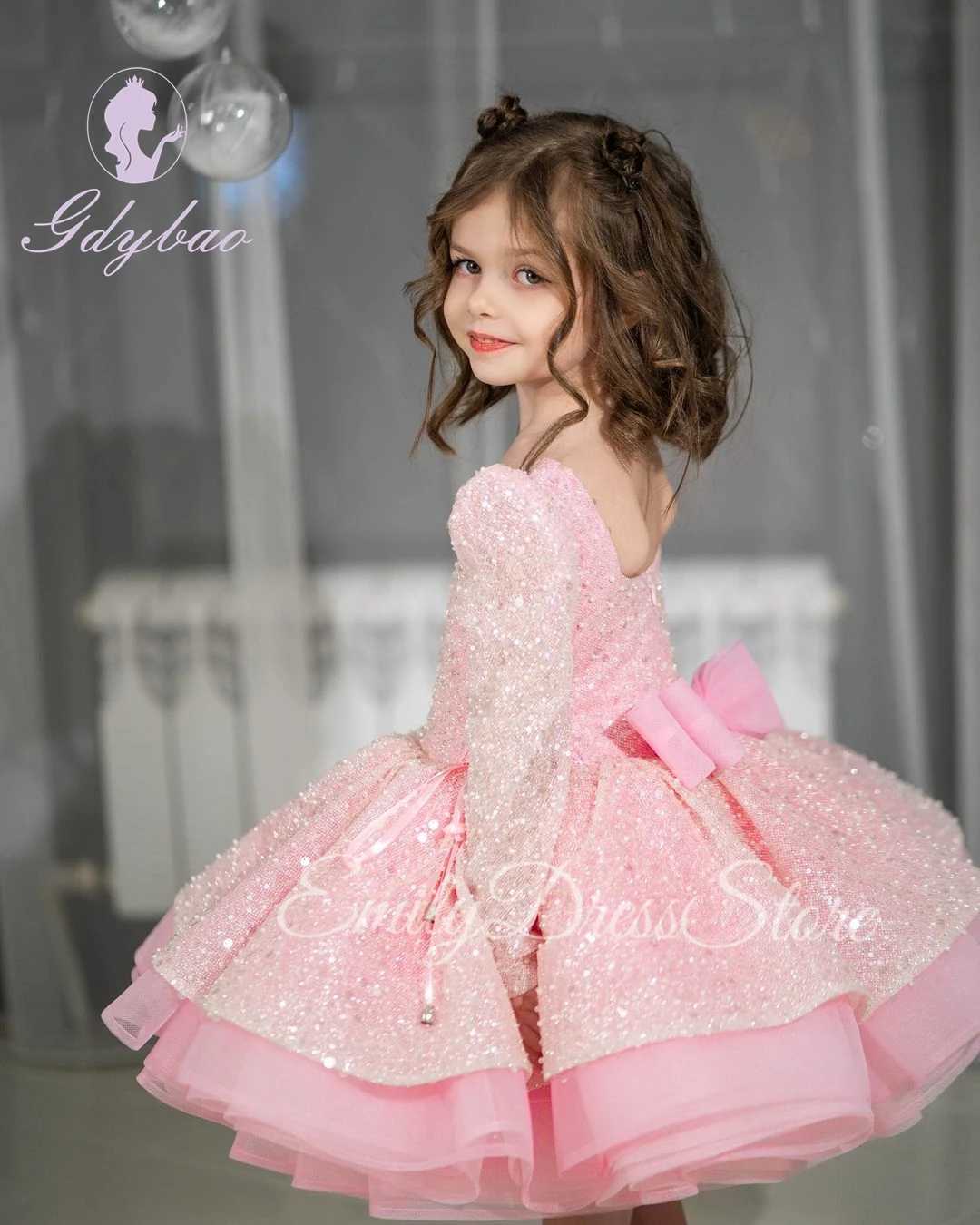 Girl's Dresses Purple Tulle Flower Girl Dress For Wedding Puffy Sequins Applique Kids Christmas Baby Birthday First Communion Ball Gowns Y250227I