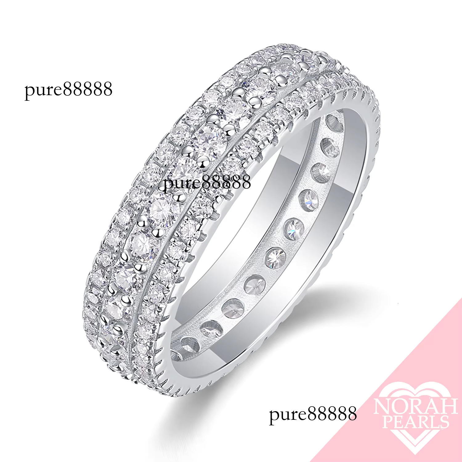 urious 3-Row Moissanite Eternal Ring: Pointed and Paving Set in Pure Sier Flat Palace Band