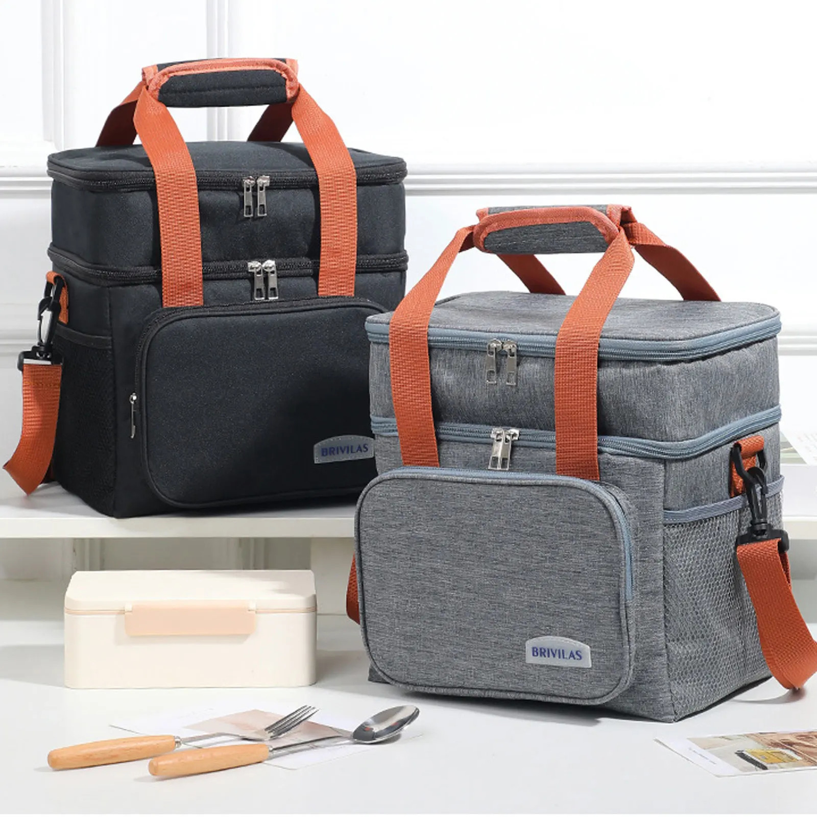 Ship from US Thick doublelayer lunch bag with multiple adjustable pockets suitable for outdoor camping and hiking trips 250227FBB