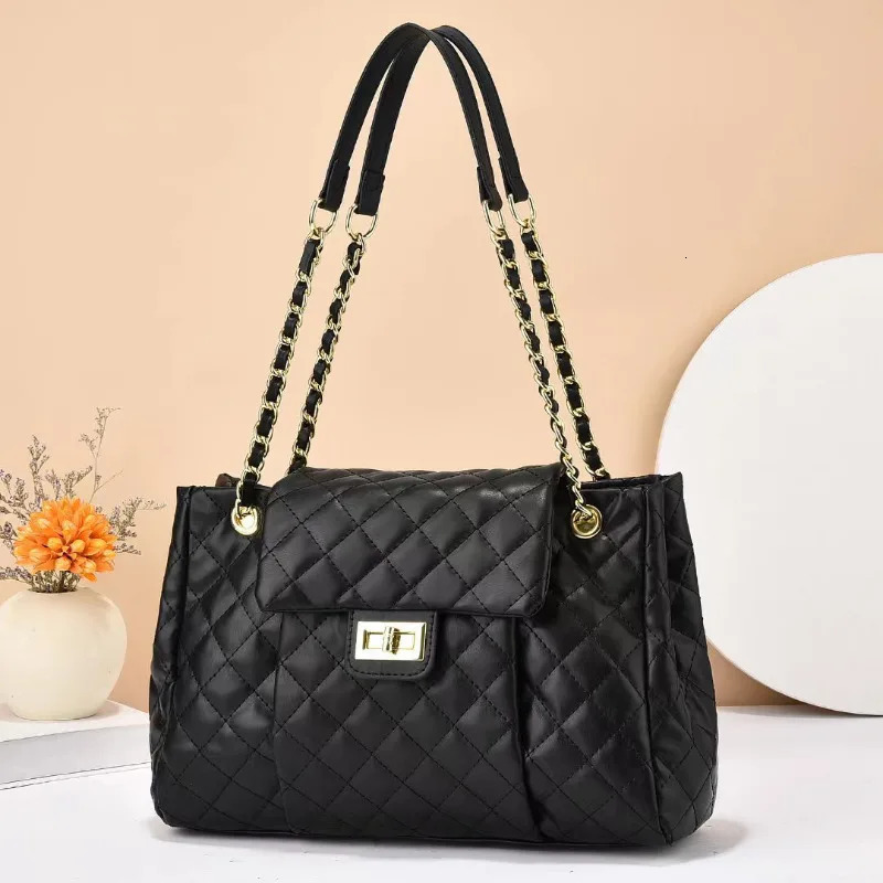 Ship from US Womens Fashionable Versatile Soft Leather Chain Bag Quilted Shoulder Crossbody and Handheld 250227FBB