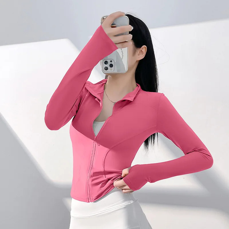 #3433 QuickDry Jacket Women Solid Color Thin Zipper Sexy Outerwear Skinny Short Womens Jackets And Coats High Stretch Spring 250227