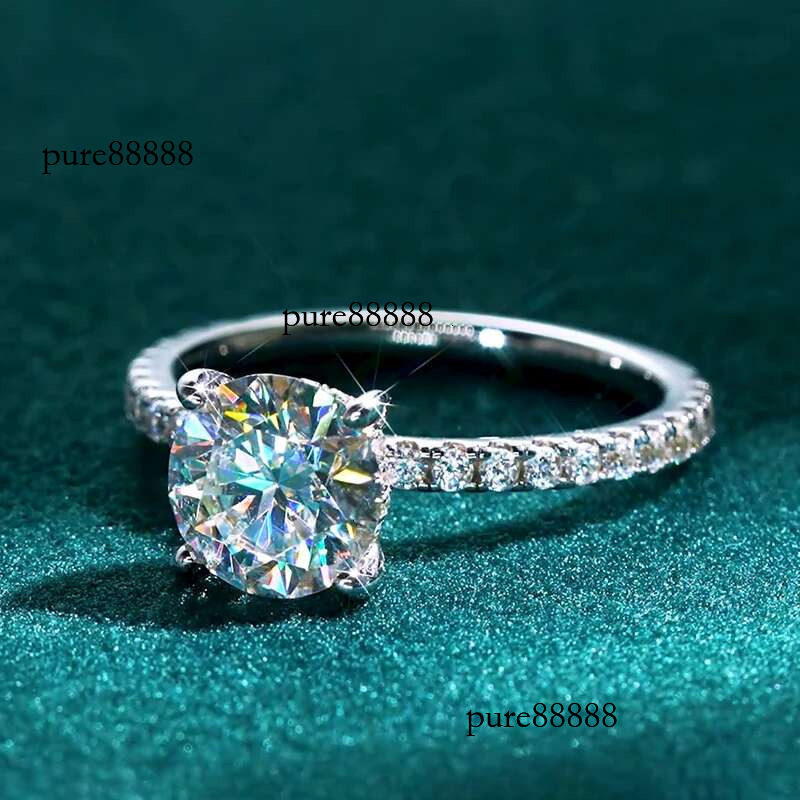 Anziw Solitaire 2ct Moissanite Dia Ring Sterg Sliver Sparking Wedding Promise Finger Rings for Women GRA Certificate