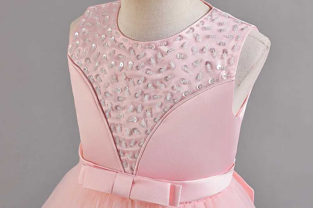 Girl's Dresses European style banquet evening dress for baby girls red green pink yellow sequin children birthday party tail girl wedding dress Y