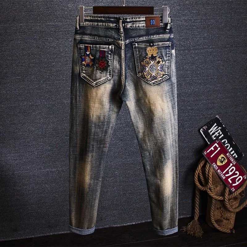 2023 Spring and Autumn New Classic Fashion Embroidered Patch Straight Leg Jeans Mens Casual Comfort Stretch High Quality Pants X250227