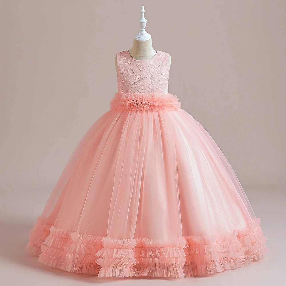 Girl's Dresses Girls Flower Elegant Princess Party Dresses Teenage Green Christmas Tulle Children Clothing Kids Wedding Evening Formal Dresses Y2