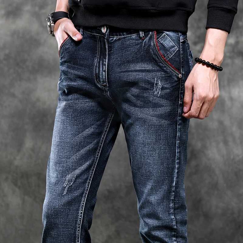 Jeans Mens Denim Stretch Slim Casual Trendy Pants Small Feet Fashion Work Daily Long New Brand Male X250227