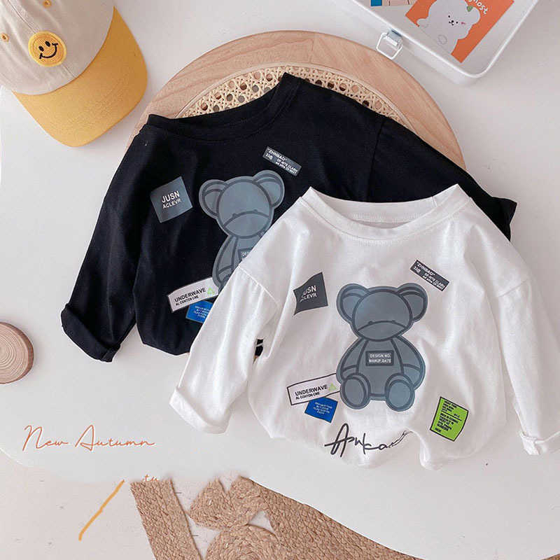 T-shirts Cotton T-shirt long sleeved mens and womens spring and autumn tops baby cartoon print suitable for children in spring as a base layerY250227W